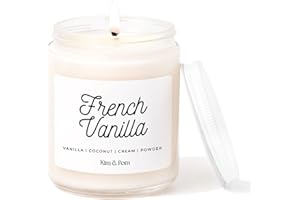 Kim and Pom French Vanilla Scented Candle 100% Soy Wax, 8 oz, Vegan Gift, Appreciation Gift, Fall Scent, Holiday Gift Ideas, 
