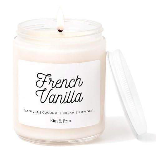 Kim and Pom French Vanilla Scented Candle 100% Soy Wax, 8 oz, Vegan Gift, Appreciation Gift, Fall Scent, Holiday Gift Ideas, Christmas Present