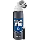 Brita Stainless Steel Premium Filtering Water Bottle, BPA-Free, Reusable, Insulated, Replaces 300 Plastic Water Bottles, Filter Lasts 2 Months or 40 Gallons, Includes 1 Filter, Carbon - 20 oz