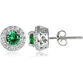 Sterling Silver Choice Of Birthstone Colors & White Topaz 4mm Halo Stud Earrings
