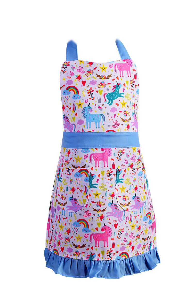 Love Potato Cute Children Apron Kids Baking Apron Unicorn Apron with Adjustable Neck Strap and 2 Pockets- Unicorn Gifts for Kids Ages 3-6