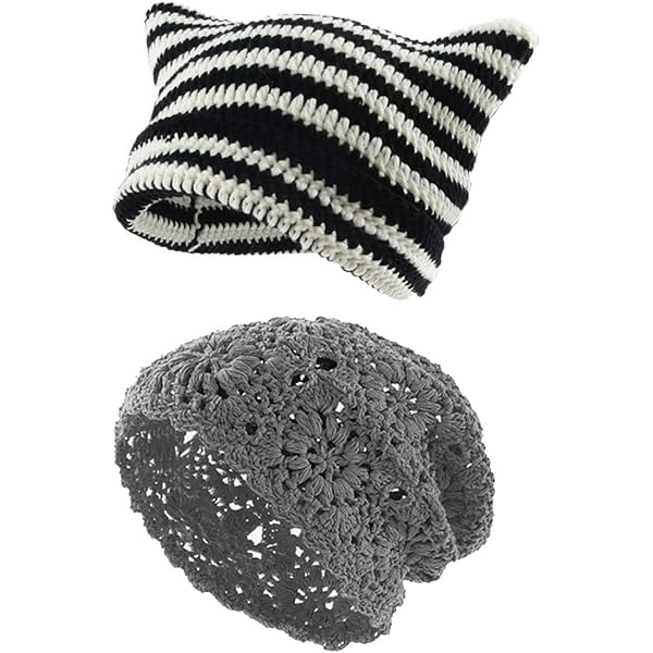 Amazon.com: Cat Ear Crochet Beanie Y2K Gyaru Cross Knitted