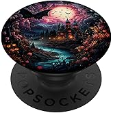 Gothic bat Spooky Bats in Front of Moon at Night and Castle PopSockets Adhesive PopGrip