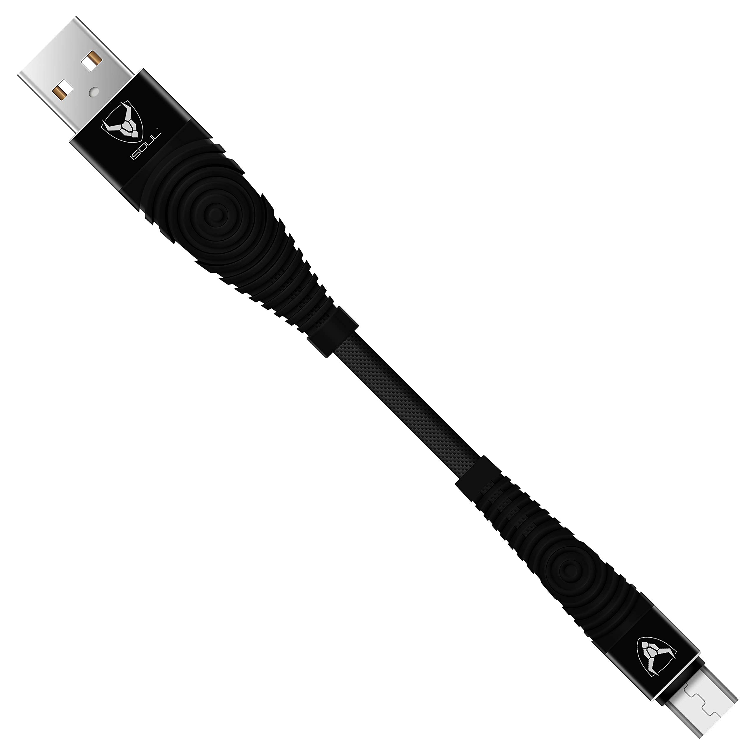 iSOUL Micro USB Cable [Heavy Duty] Nylon Braided Data Sync Fast Charger Charging Cable Lead Cord Compatible with Samsung, Nexus, Huawei, Sony, Android Smartphone, LG, HTC, PS4 and More (15cm, Black)