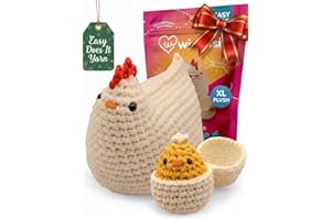 Wimmsie Crochet Animal Kit for Beginners - Easy Beginner Crochet Kit for Kids - Amigurumi Chicken Chick & Egg - 3 Kawaii Stuffed Animals - Cute DIY Yarn Plush