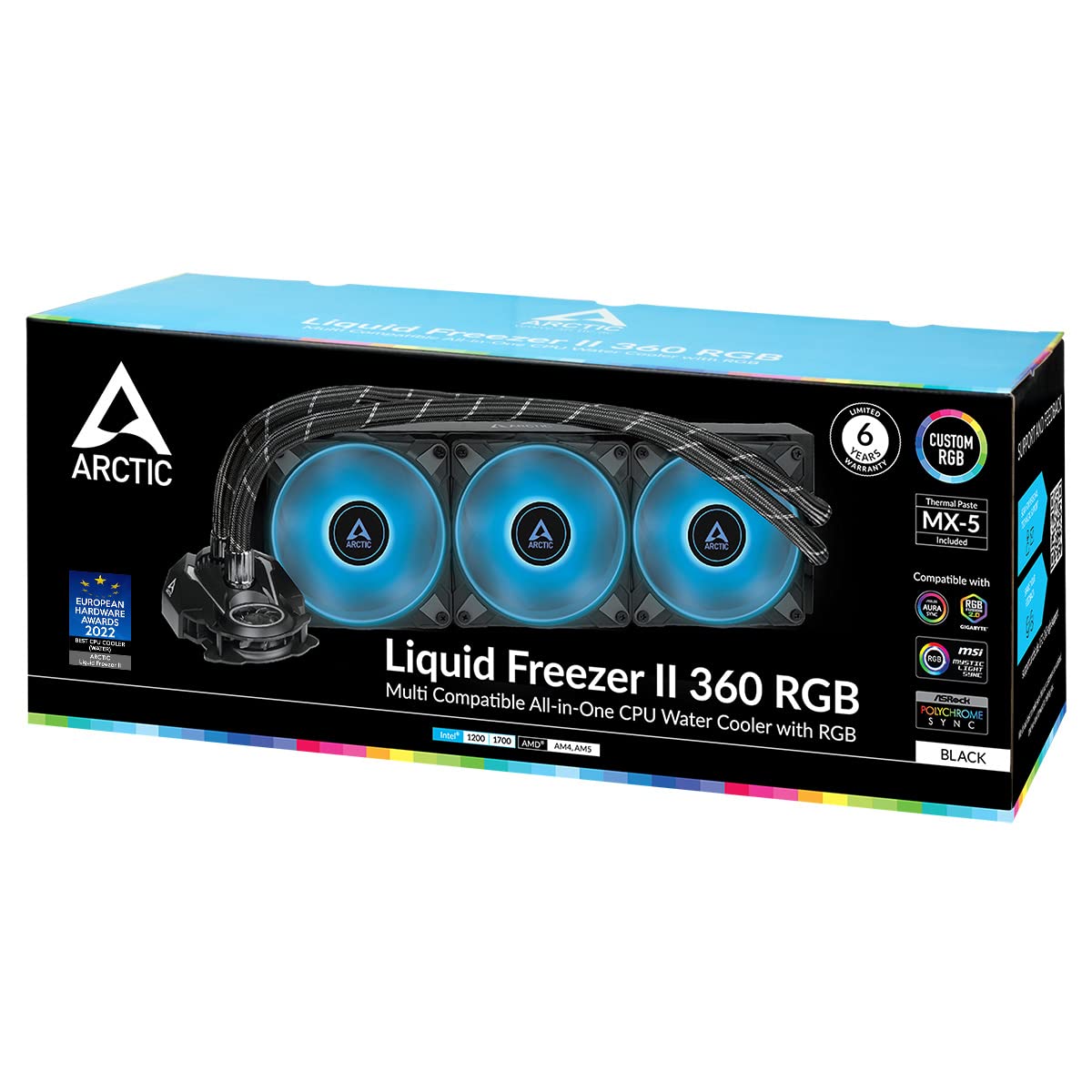 ARCTIC Liquid Freezer II 360 RGB - Multi-Compatible All-in-one CPU AIO Water Cooler with RGB, Compatible with Intel & AMD, efficient PWM-Controlled Pump, 200-1800 RPM, LGA1700 Compatible