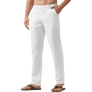 Willit Men's Linen Pants Casual with Pockets 29" 30" 32" | Linen Dress Pants, Drawstring, Beach Summer Travel, Lightweight Tr
