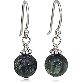 Sterling Silver Seraphinite Beaded Drop Earrings, Handmade Gemstone Dangle Jewelry
