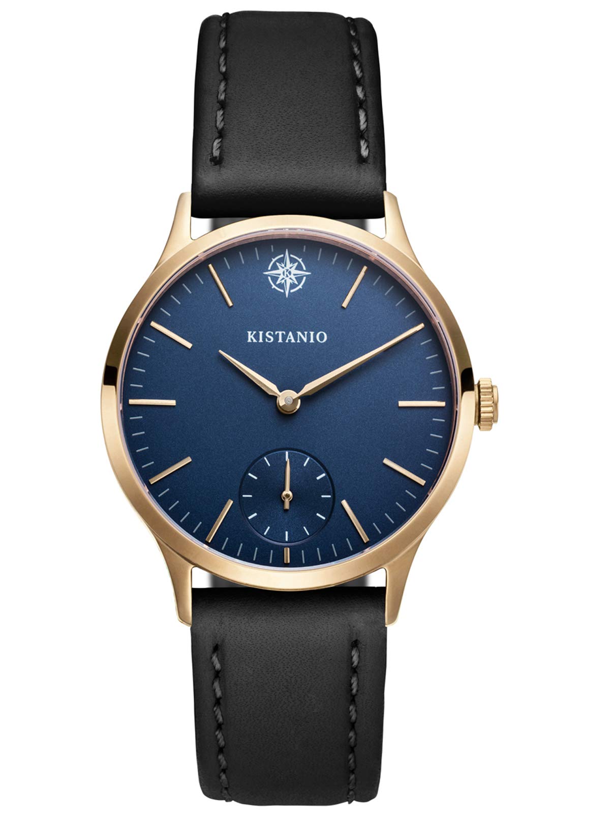 Kistanio Ladies Watch Stratolia Sapphire Glass Champagne Blue with Black Leather Strap KIS-STR-31-110