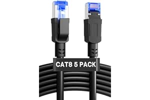 Ethernet Cable CAT8 high Speed - 0.3m 5 Pack Network Cable for Outdoor and Indoor use, 40 Gbit/s LAN Cable for Router/Gaming/