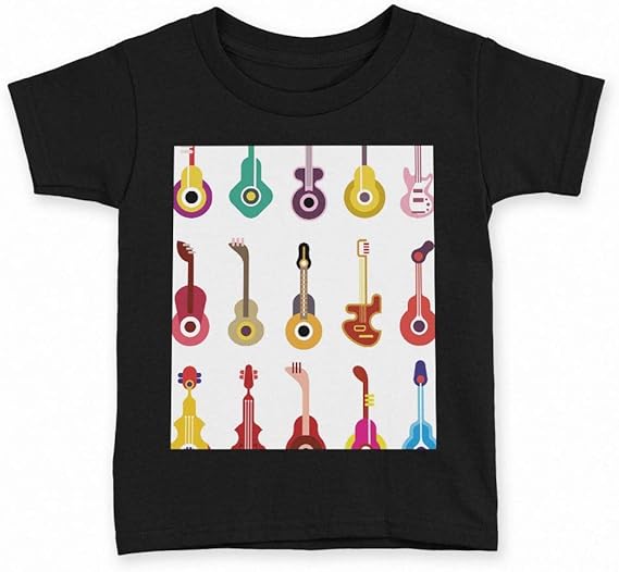 Amazon Igsticker プリント Tシャツ キッズ 子供 110 サイズ Size おしゃれ クルーネック 黒 ブラック T Shirt チェック ボーダー ギター イラスト カラフル Tシャツ カットソー 通販