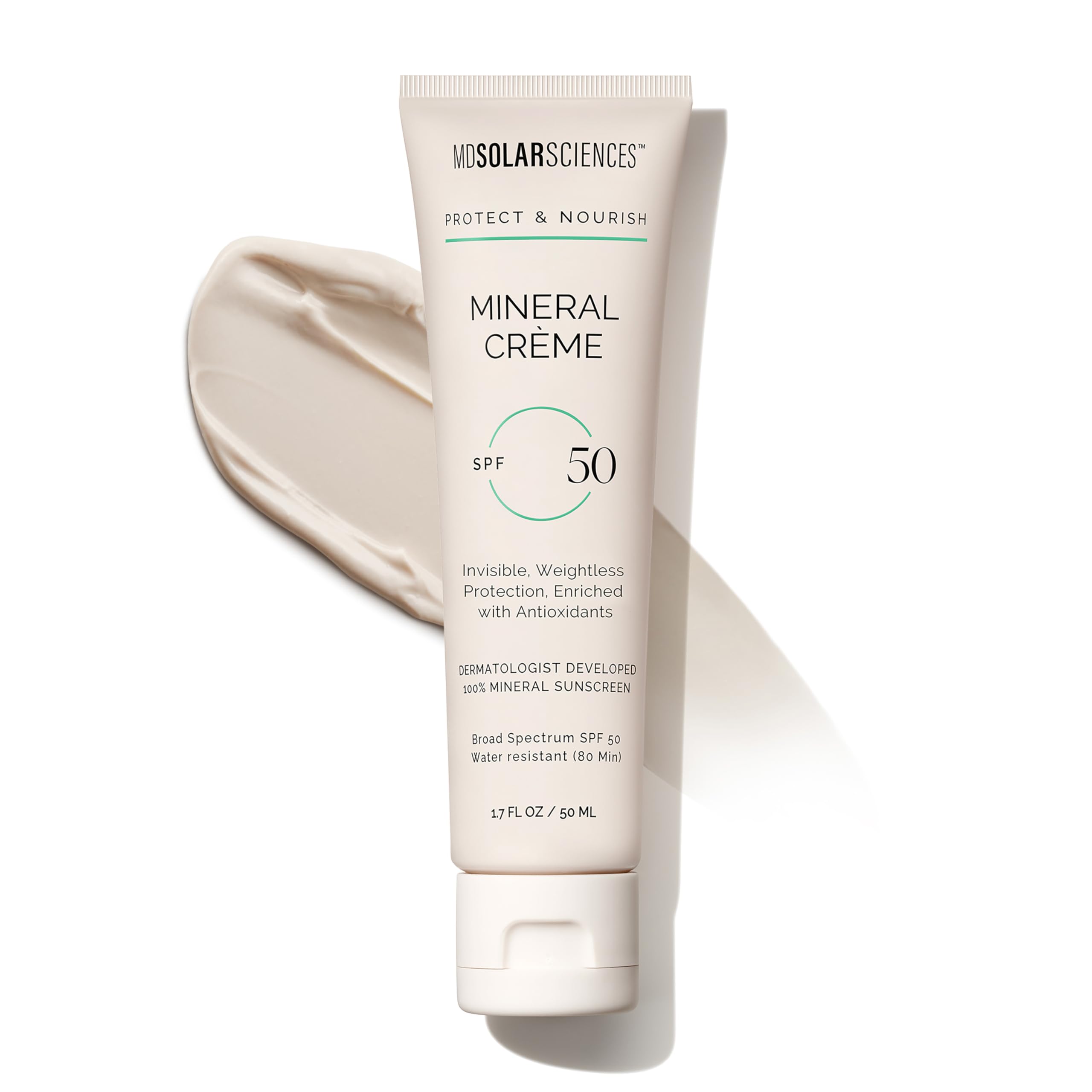 Photo 1 of MDSolarSciences Mineral Crème Sunscreen SPF 50 | Water-Resistant, Broad Spectrum UV Protection | Zinc Oxide Formula with Antioxidants | No White Cast, Sheer Matte Finish for All Skin Types (1.7 Fl Oz)