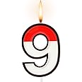 Conelist Cartoon Red and White Birthday Cake Candle Numeral Birthday Cake Topper for Animated Decoration Cartoon Party Supplies(Number 9)