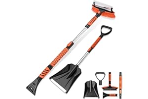 Snow Brush & Snow Shovel & Ice Scraper 4 in 1 Home Car Snow Removal Kit, 43" Extendable Window Ice Removal with Squeegee for 