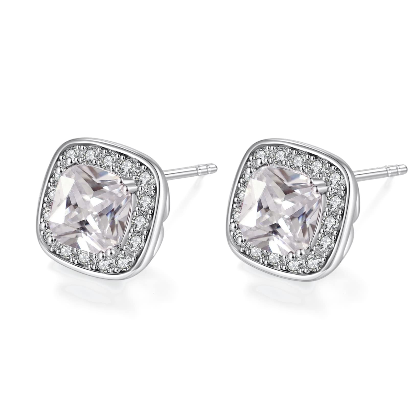 VONSSY Gemstone Stud Earrings, Brilliant Cubic Zirconia Crystal Earrings, 925 Silver Posts Nickel Free, Created Diamond Square Earrings Jewelry Gift for Women Wife Mother Daughter