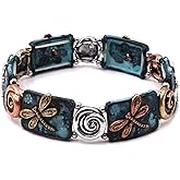 DianaL Boutique Dragonfly Embossed Metal Stretch Bracelet Charm Patina Finish