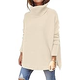 yoeasy Women's Turtleneck Oversized Long Batwing Sleeve Pullover Sweater Spilt Hem Knit Sweater