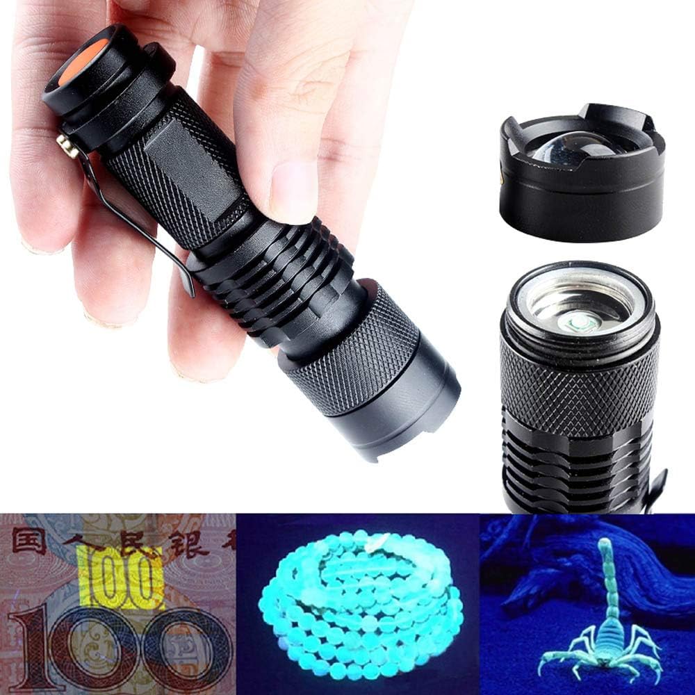 LED UV Ultra Violet Flashlight Light 3Modes Adjustable Focus Portable Waterproof Ultra Bright Torch Backlight Detector Finder AA/14500 Battery