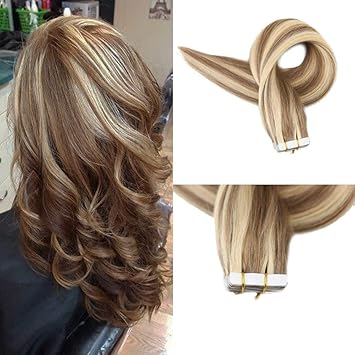 Full Shine 20 Tape Hair Extensions Pu Tape 50g Per Pack Color 6