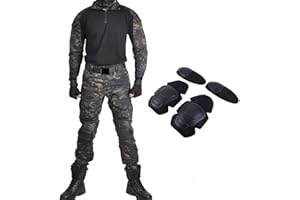 LOONG FLAG CLAN Combat Suit Military Paintball Clothing with Knee Pads & Elbow Pads for Men, Pants and Shirts Set