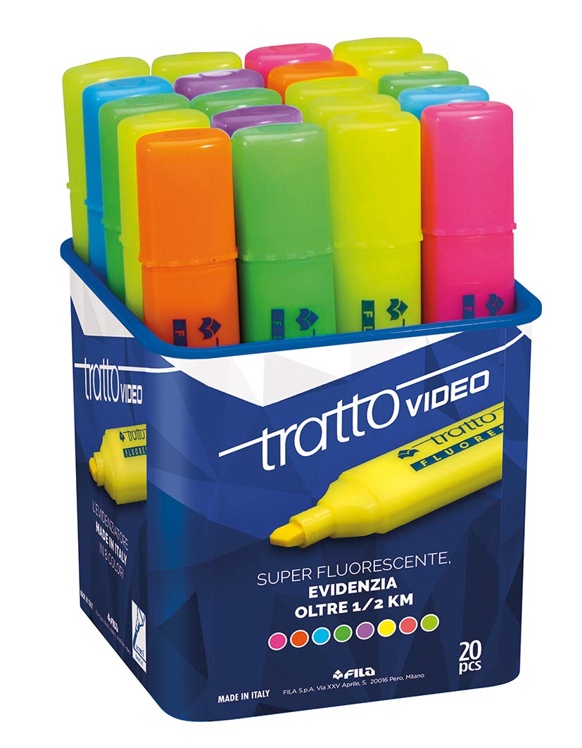 Tratto Video Highlighter Jar of 20 Assorted Colours