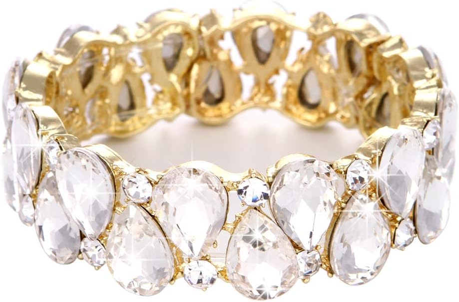 MolieYoufir Bridal Austrian Crystal Teardrop Knot Elastic Stretch Bracelet for Brides Wedding Party