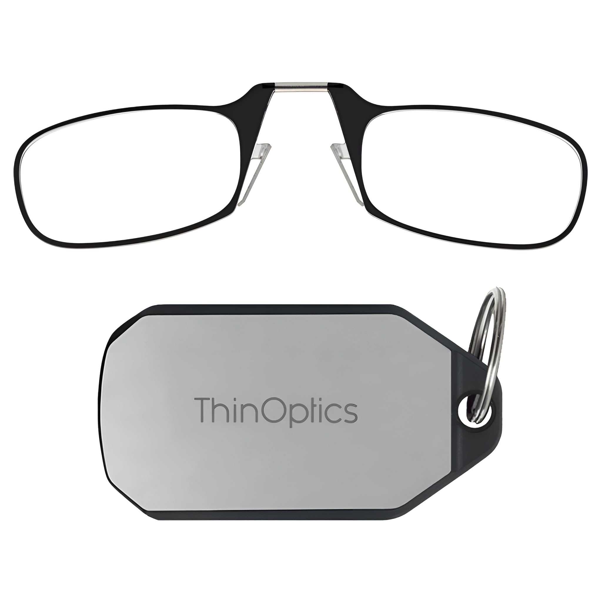 ThinOptics Reading Glasses 2.00 Black Frames With Keychain Case - Compact Foldable Rectangular Glasses - Clip-on Nose - 2.00 Strength With Flex-Fit Technology — image 1