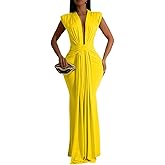 Ekaliy Elegant Bodycon Dresses for Women Deep V Neck Maxi Dress Mermaid Long Dress