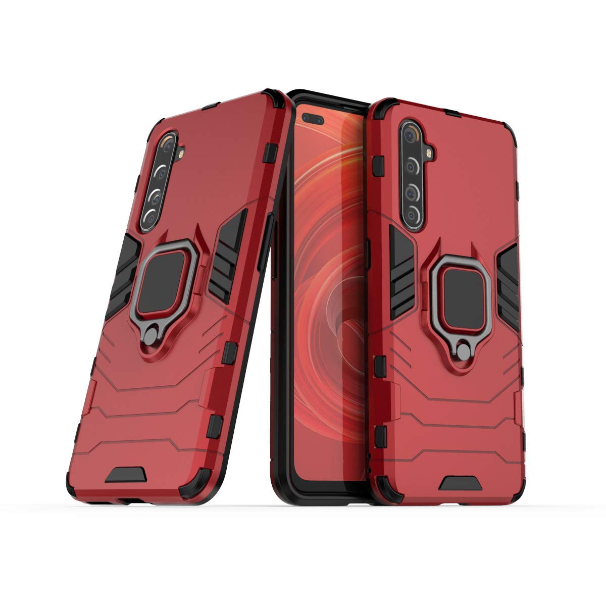 MRSTER Realme X50 Pro 5G Case, Heavy Duty Armor Dual Layer Shock Resistant Hybrid Protective Case Cover with Ring Holder Kickstand for Realme X50 Pro 5G. HB Red