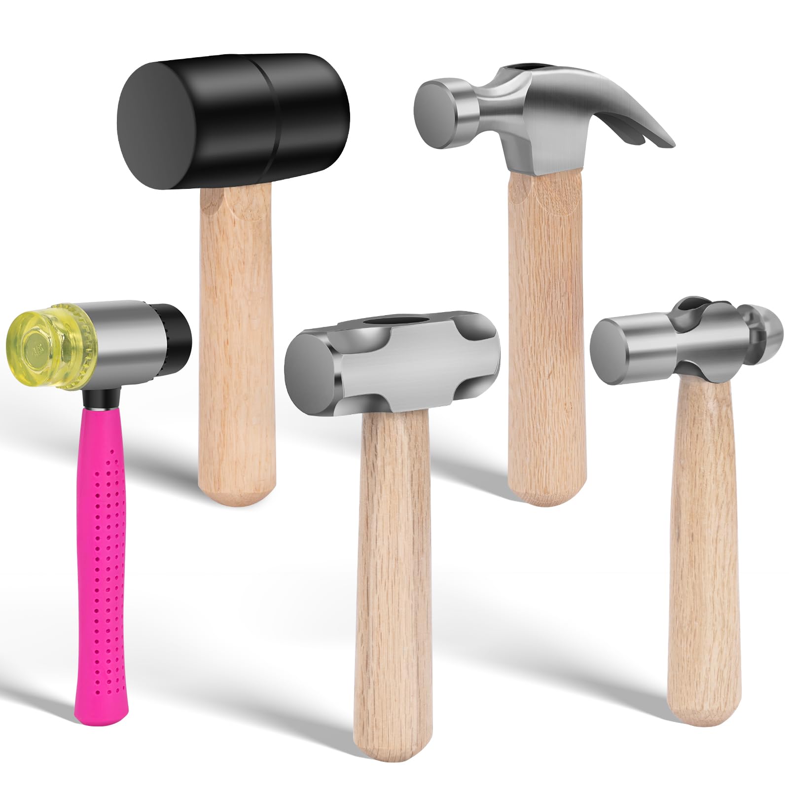 Photo 1 of 5Pcs Small Hammer Set - 10oz Rubber Mallet Hammer, 18oz Mini Sledge Hammer, 12oz Double-Faced Mallet, 11oz Ball Peen Hammer, 10oz Claw Hammer with Short Wood Handle for Lightweight Home Repair & Craft