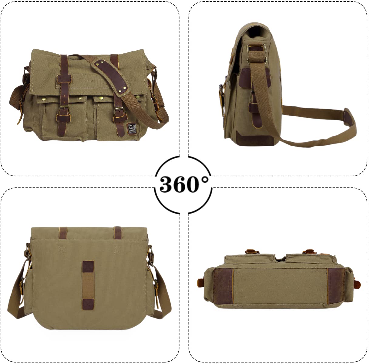 Eysee Schultertasche Herren Canvas-Umhängertasche Daypack für Alltag und Sport 35cm (L) X 30cm(H) X 10cm(W) (Grün) 4