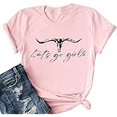 Let's Go Girl Shirt Women Western Bleached T-Shirt Retro Country Music Tee Shirt Cowgirls Shirts Short Sleeve Tops
