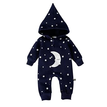 Bebone Baby Mädchen Stern Mond Kapuze Cartoon Vlies Strampler