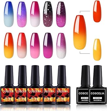 Saint Acior Lot De 10pc Vernis Semi Permanent à Ongle Température Couleur Changée Gel A Ongle Nail Soak Off Led Gel Nail Art Kit