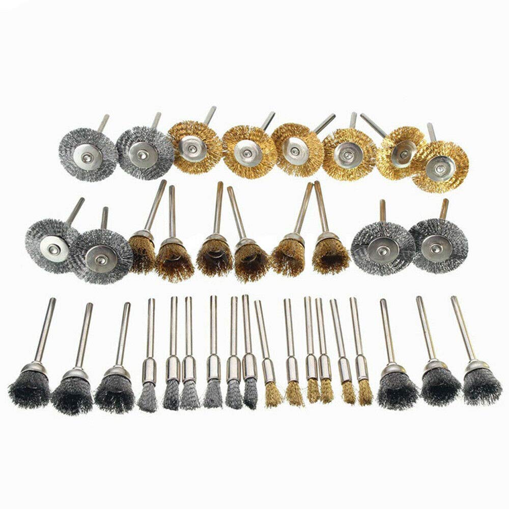 Wire Brush Set, 36pcs Stainless Steel Wire Brush Cup Brass Shank for Power Rotary Tools Polishing Cleaning Buffing Accessories