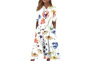 NDVYXX Casual Summer Dresses for Women 2024 Short Sleeve T Shirt Dress Printed Tunic Dress Flowy Sundress with Pockets