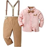 Boarnseorl Baby Boys Pants Sets,Toddler Gentleman Outfits,Infant Long Sleeve Shirt + Pants + Bow Tie + Suspenders