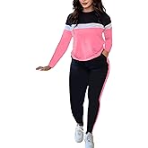 Kencey Women's 2 Piece Tracksuit Set Long Sleeve Color Block Lightweight Workout Athletic Sweatsuit Pink