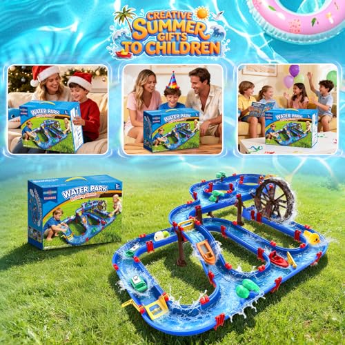 TERRAMUS 2-Tier Water Table Toys with Watermill for Kids, Upgraded Large 115PCS Water Park Playset, Summer Toys DIY Waterways for Backyard Beach Pool Lawn,Outdoor Toy for 3-5 4-8, Gifts for Boys Girls
