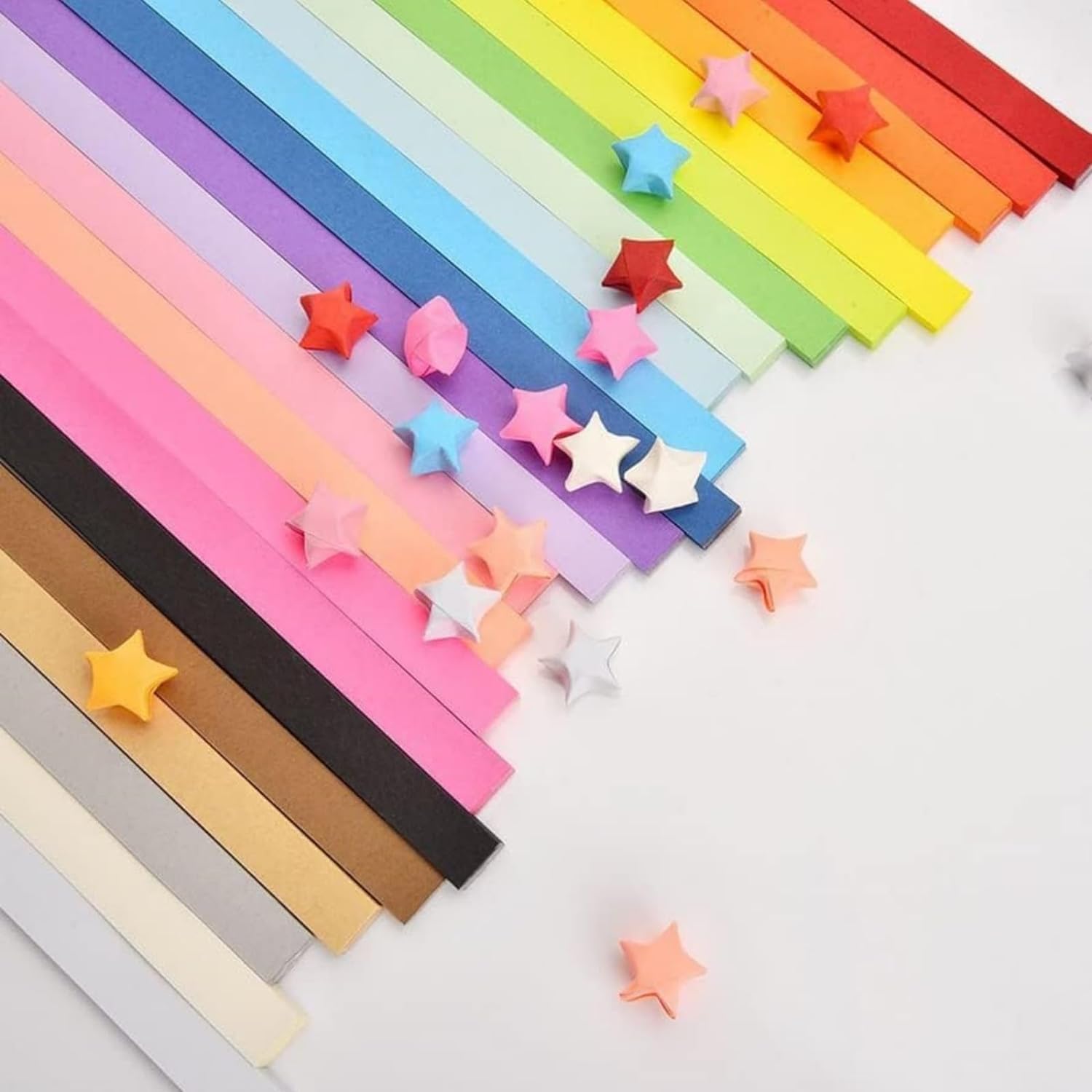 Photo 1 of 1350 Sheets Star Origami Paper 27 Assortment Color Star Paper Strip Double Sided Origami Stars Paper Solid Color, Lucky Star Decoration Paper Strips DIY Hand Art Crafts (1350 Sheets 27 colors)