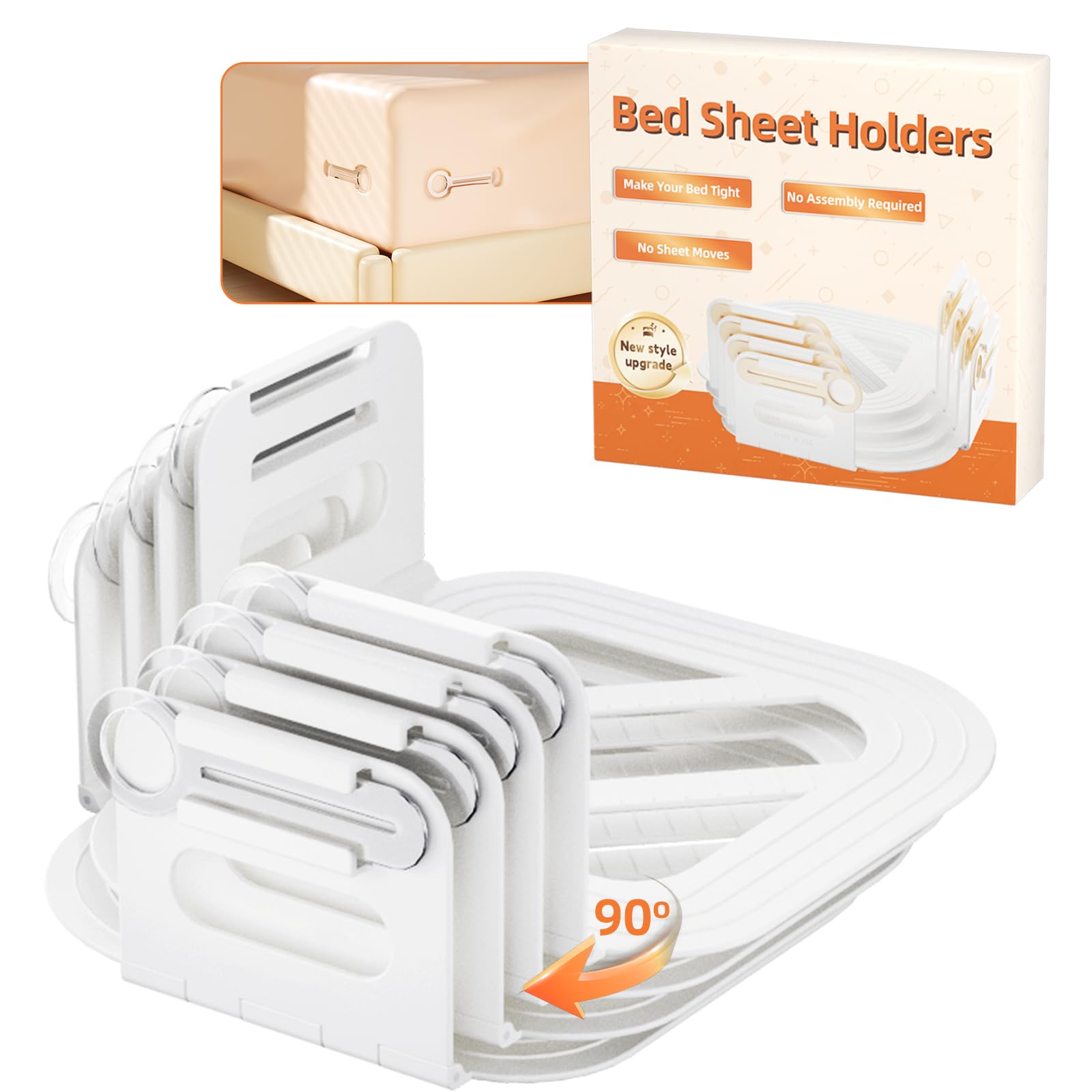 Photo 1 of fitenected Bed Sheet Holders for Corners, Fitted Sheet Holders Keep Sheets Firm & Tight, No More Loose Sheets, Fits Mattresses, Easy Installation(White), Set of 4