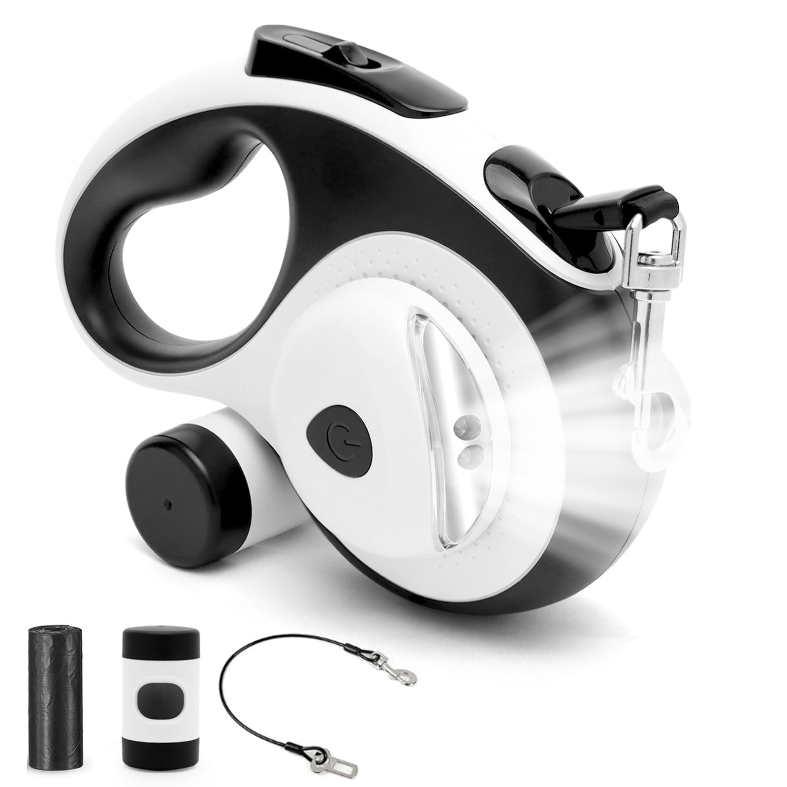 Photo 1 of COSOWO Retractable Dog Leash with USB Rechargeable LED Light, 16 ft Heavy Duty Dog Lead with Poop Bag Holder & Steel Cable, Leash for Small Medium Large Dogs, Milky White