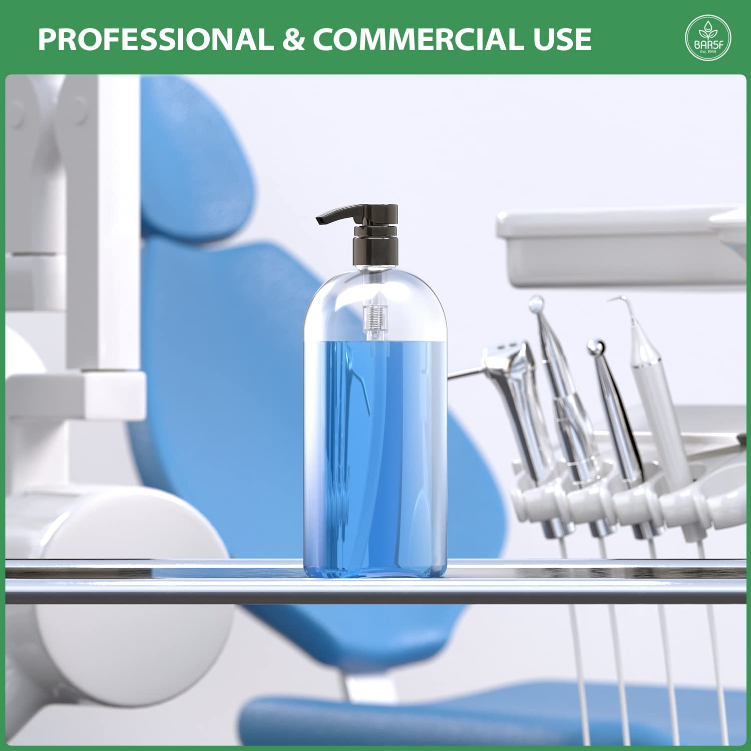 Bar5F Empty Shampoo Bottles with Pumps (2-Pack 32oz/1Liter/Large) BPA-Free PETE1 Plastic Bottle Crystal-Clear