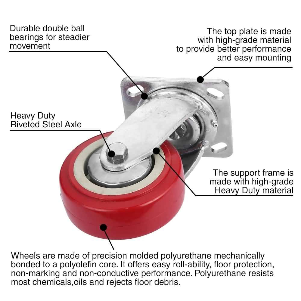 FactorDuty 4" X 2" Heavy Duty Caster Set of 4 Swivel Caster Wheels Polyurethane On Polyolefin Industrial Grade Premium Quality 2800lbs Total Capacity: Industrial & Scientific