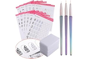 STZPRONAIL 12 PCS Nail Art Lines Practice Paper Drawing Painting Template Different Pattern Flower Line Geometry Lace Stencils for Training Learning UV Gel Polish Guide Nails Accessoires