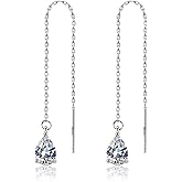 ALEXCRAFT Silver Cubic Zirconia Teardrop Chain Threader Dangle Earrings Gold Dangle Earrings for Women Long Dangling Earings Hypoallergenic CZ Dangly Jewelry Gifts for Women