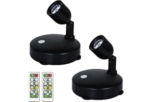 BERGUSTCH Battery Powered LED Spotlight, Picture Light, Indoor Uplighting for Plants, Puck Lights with Remote, Natural White Mini Spot Light, Art Display Lights for Paintings Dartboard Artwork-2Pack