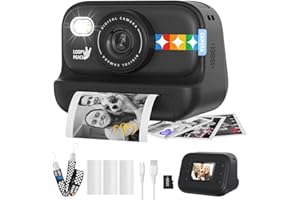 ORANTRONX Instant Print Camera for Kids, Birthday Gifts for Girls and Boys Ages 3-12 - 1080P Video Camera for Kids, Gift Ideas for Boys Ages 3 4 5 6 7 8 9 10 11 12 - Girls' Gifts for Christmas/Holidays (Black)