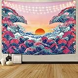 Sevenstars Ocean Wave Tapestry Sunset Tapestry 3D Great Wave Tapestry Japanese Tapestry for Room