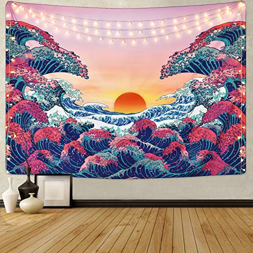 Sevenstars Ocean Wave Tapestry Sunset Tapestry 3D Great Wave Tapestry Japanese Tapestry for Room